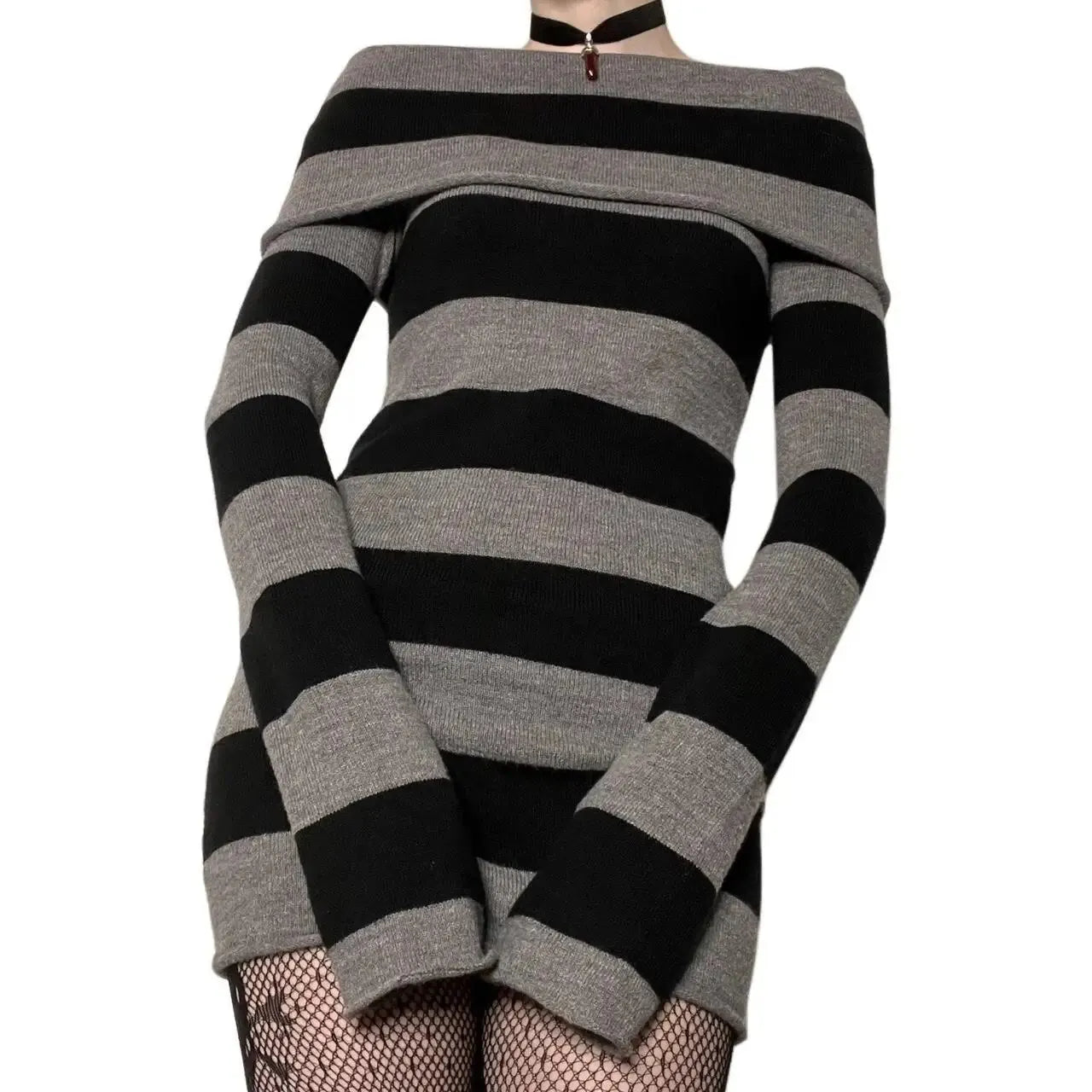 Women Striped Mini Bodycon Dress Stripe Boat-Neck Off Shoulder Long Sleeve Short Dress Spring Autumn Wrapped Hip Party Dress