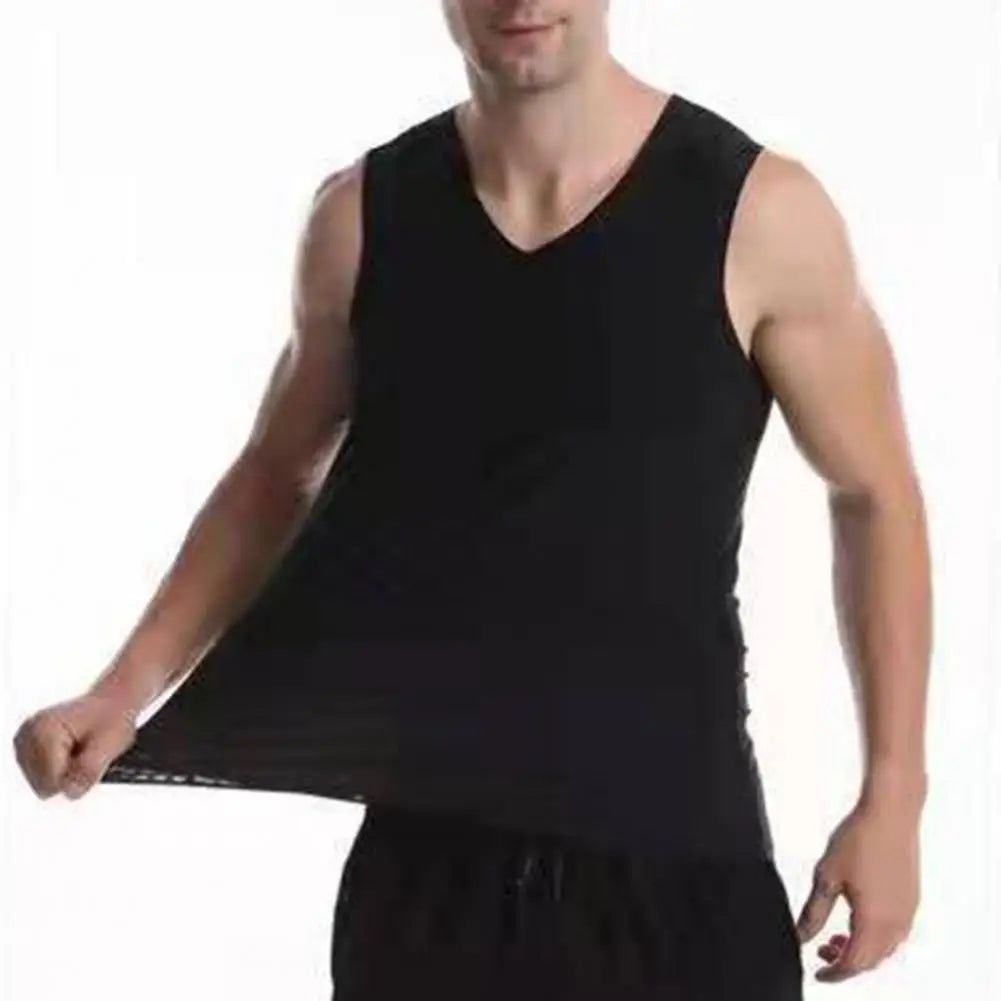 V-neck Sleeveless Men Vest Grid Texture Thin Elastic Solid Color Ice Silk Seamless Fitness Gym Workout Undershirt Sportwear