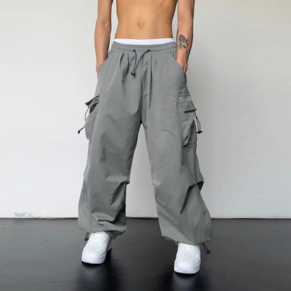 Trendy Y2K Solid Cargo Pants, Men's Multi Flap Pocket Trousers, Loose Casual Outdoor Pants, Men's Work Pants Outdoors Streetwear