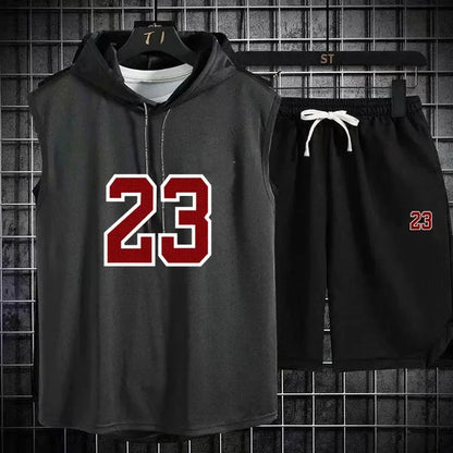 New Summer Men's Two Piece Set CasualT-Shirt and Shorts Set Mens Sports Suit Fashion Short Sleeve Tracksuit Hooded T-shirt