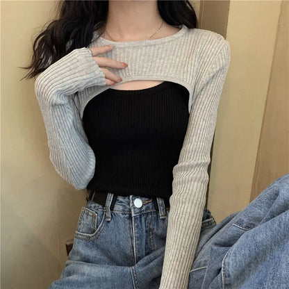 T-shirts Women Long-sleeve Sunscreen Spring Summer O-neck Designed Chic Popular Ins Hotsweet Slim Sexy Crop Tops Stylish Leisure