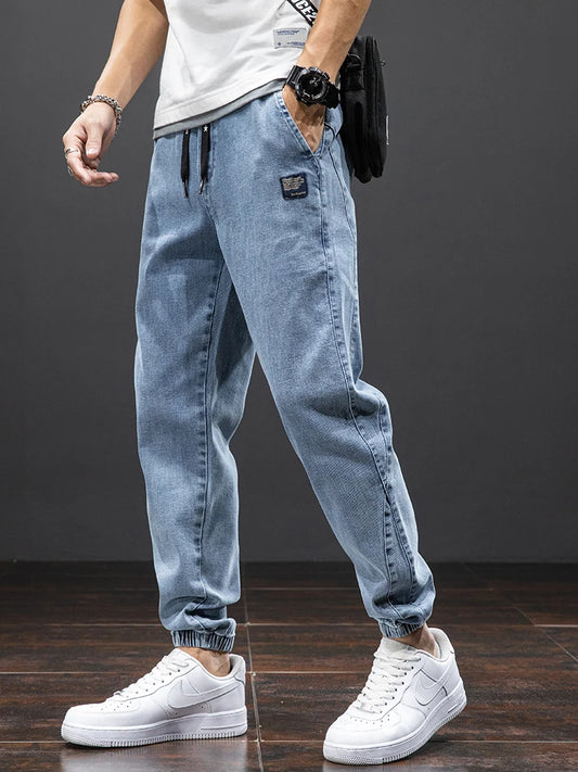 Spring Summer Black Blue Cargo Jeans Men Streetwear Denim Jogger Pants Men Baggy Harem Jean Trousers Plus Size