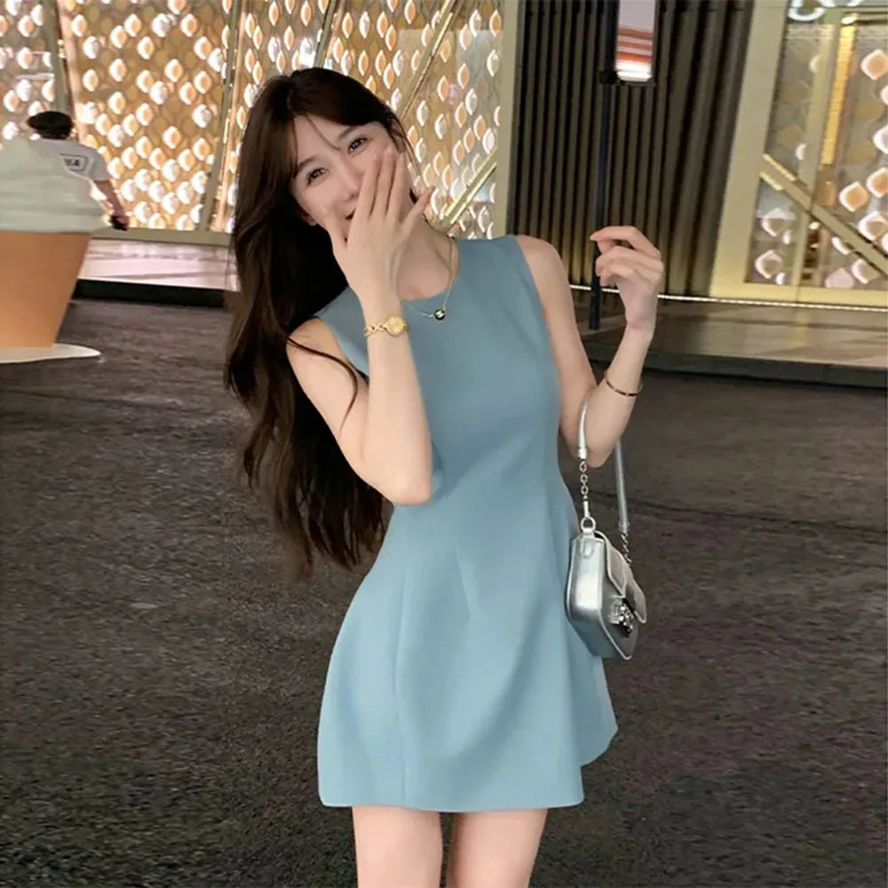 Korea Elegant Vest Dresses Intellectual Simple Sleeveless Dress Office Ladies Temperament Mini Dress Women's Clothing Summer New