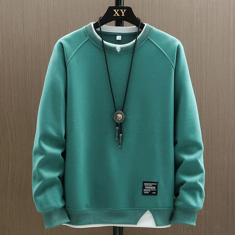 Mens Casual Sweatshirts Harajuku Solid Color Hoodies  Fashion Men Fake Two Pieces Hoodies Male Hip Hop Streetwear Pullover