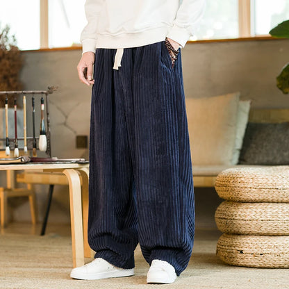 Oversized Pants Tradition Casual Autumn Wide-leg Trousers Harajuku Corduroy Streetwear Straight Pants Male Elastic Waist Loose