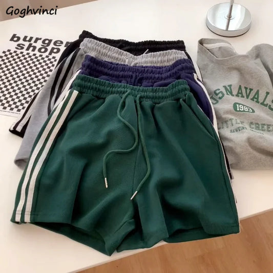 Side-stripe Sporty Shorts Women Vintage Loose Casual Minimalist High Waist Fashion All-match Summer Thin Jogging Korean Version