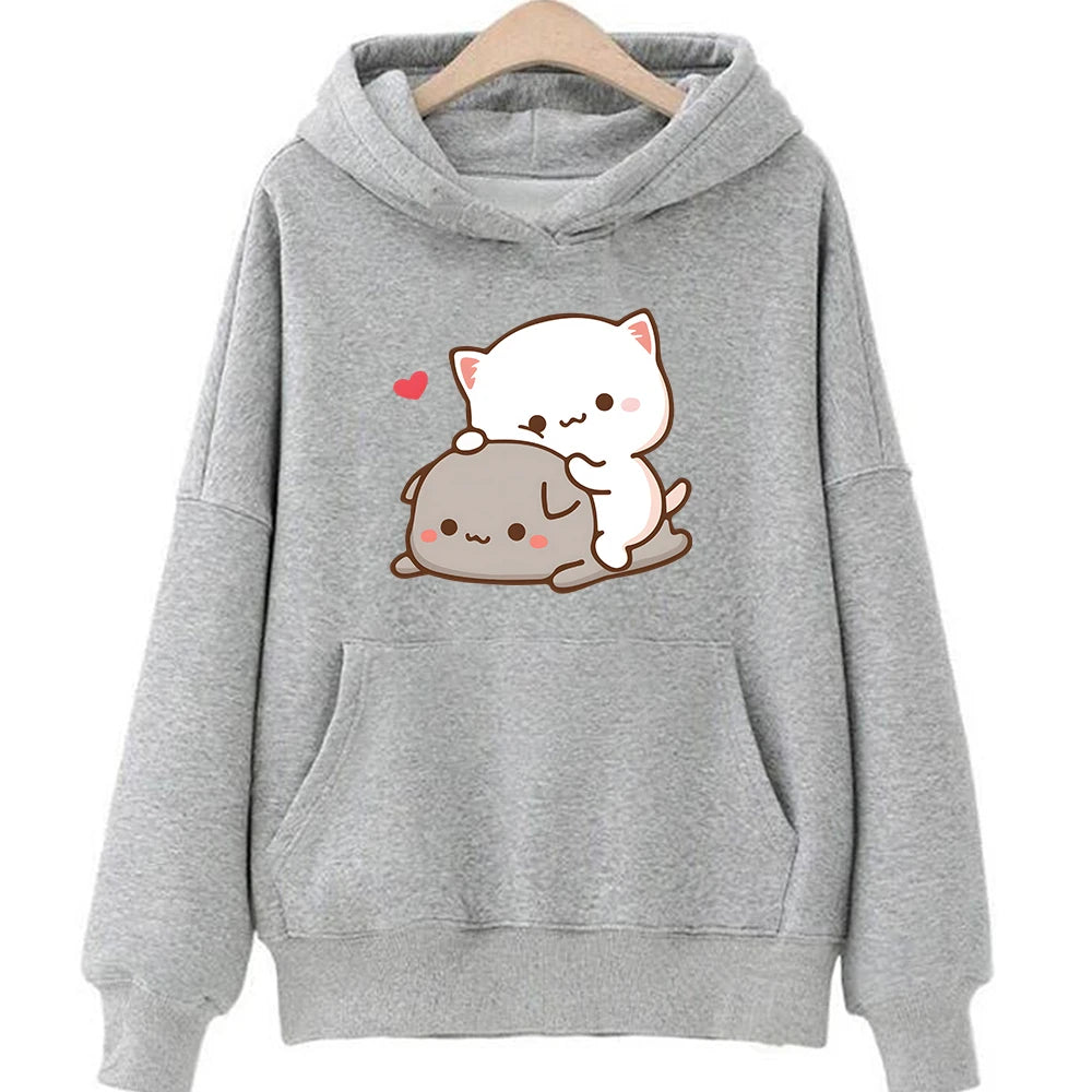 Mochi Peach And Goma Cute Cat Hoodie Sweatshirt for Girls Fashion Kawaii Cartoon Pullovers Women/Men Harajuku Aesthetic Hoodies