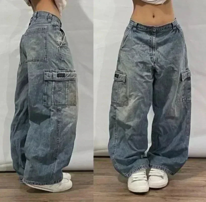 American Fashion Trend Big Pocket Loose Jeans Men Street Y2K New Hip Hop Clearance Spot Oversized Wide-leg Pants Couple Jeans