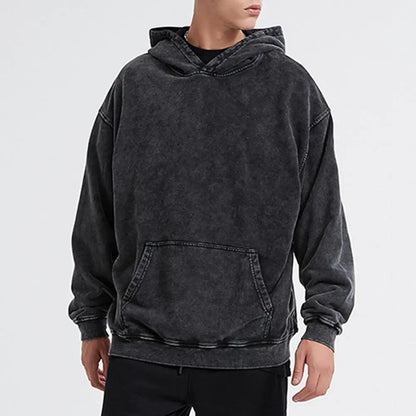 Hooded Hoodie Washed Craft Hoodie Vintage Unisex Hop Streetwear Hoodie with Big Patch Pocket Loose Thick Long Sleeve for Men