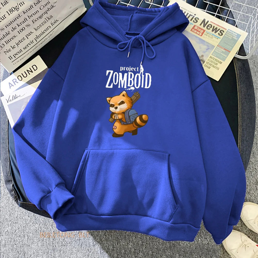 Game Project Zomboid Spiffo Raccoon Hoodies Long Sleeve Women/Men Winter Sweatshirts Kawaii Cartoon Graphic Printing Hoody Cute