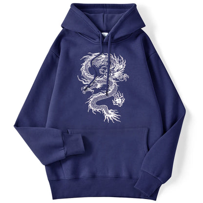 Unisex Women Hoodie White Dragon Tattoo Stickers Funny Print Streetwear Long Sleeve Soft Sweatshirts Comfortable Female Pullover