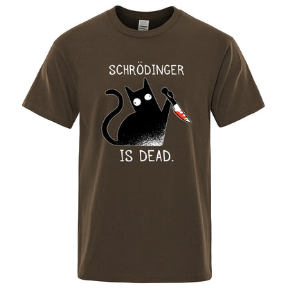 Schrodinger Is Dead Black Cat Fashion Soft T-Shirt Man High Quality T-Shirts Oversized T Shirts Cotton Short Sleeve Street Tops