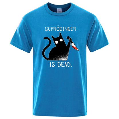 Schrodinger Is Dead Black Cat Fashion Soft T-Shirt Man High Quality T-Shirts Oversized T Shirts Cotton Short Sleeve Street Tops