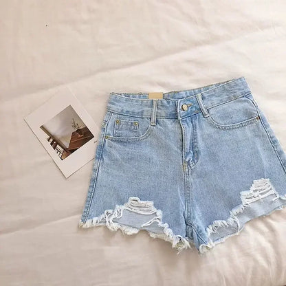 Shorts Women Spring And Summer Ripped Denim Shorts Women's High Waist Irregular White Short Pants Ropa Mujer