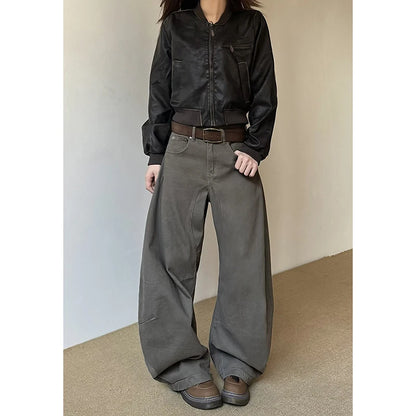 American Vintage 2000s Style High Waist Camel Jeans Pants Spring Fashion Women's Baggy Y2K Wide Leg Denim Trouser Female Clothes