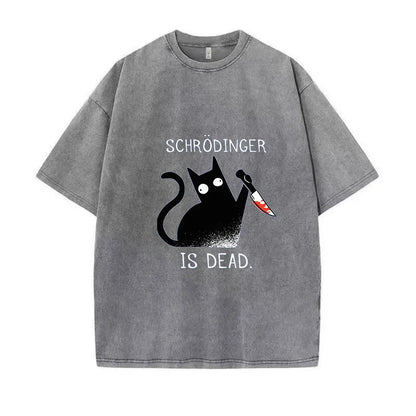 Schrodinger is dead Black Cat Fashion Wash Cotton T shirt Men's High Quality T-shirt Oversized T-shirt Short Sleeve Street Top