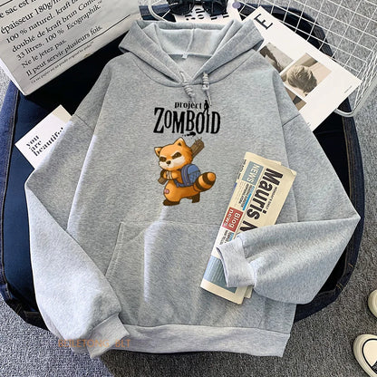 Game Project Zomboid Spiffo Raccoon Hoodies Long Sleeve Women/Men Winter Sweatshirts Kawaii Cartoon Graphic Printing Hoody Cute