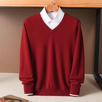 Cashmere Sweater V-neck Pullovers Men's Clothing Loose Plus Size M-5XL Knitted Undershirt Spring Autumn Casual Knitwear