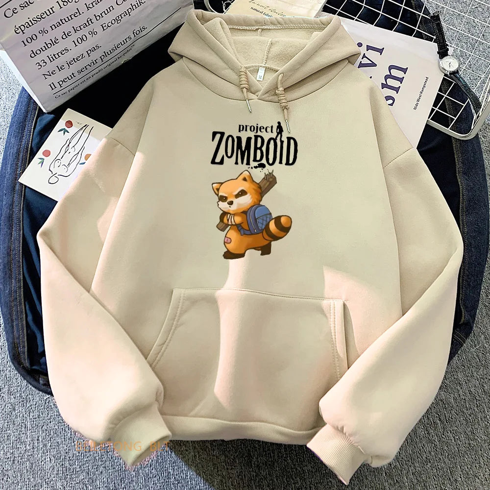 Game Project Zomboid Spiffo Raccoon Hoodies Long Sleeve Women/Men Winter Sweatshirts Kawaii Cartoon Graphic Printing Hoody Cute