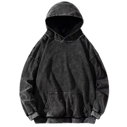 Hooded Hoodie Washed Craft Hoodie Vintage Unisex Hop Streetwear Hoodie with Big Patch Pocket Loose Thick Long Sleeve for Men