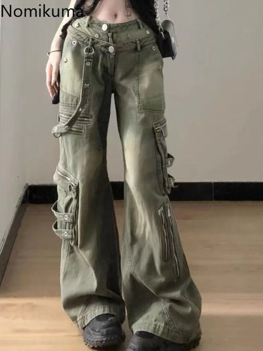 Vintage Cargo Pants for Women Streetwear Harajuku Y2k Jeans 2024 New Bottoms Pantalon Femme Casual Fashion Loose Denim Trousers