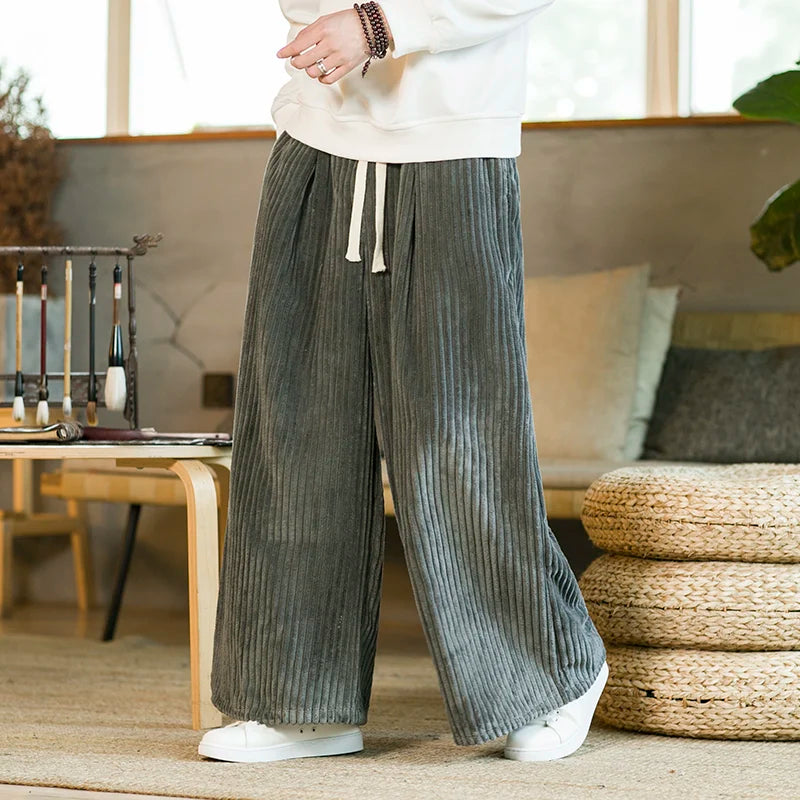 Oversized Pants Tradition Casual Autumn Wide-leg Trousers Harajuku Corduroy Streetwear Straight Pants Male Elastic Waist Loose