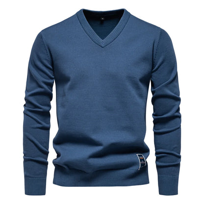 2025 Cotton Sweater Pullover Men's V-neck Solid Color Long Sleeve Men Knitting Clothing Warm Sweaters Men Casual Fashion Tops