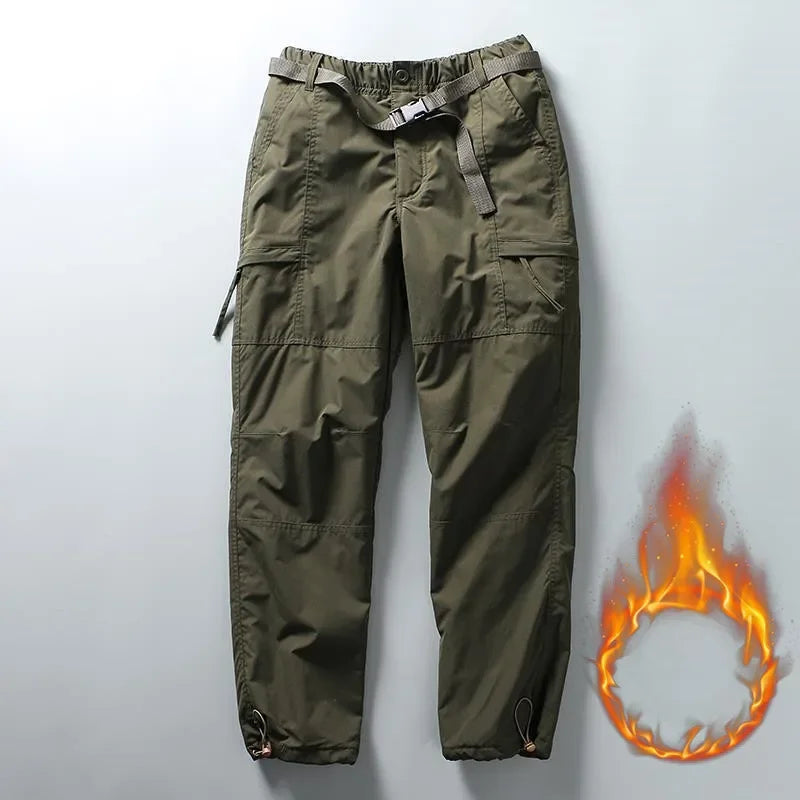 S-6XL Tooling Pants Thick Waterproof Fleece Cargo Pants Men Women Winter Outdoor Multi-pockets Loose Straight Overall Trousers