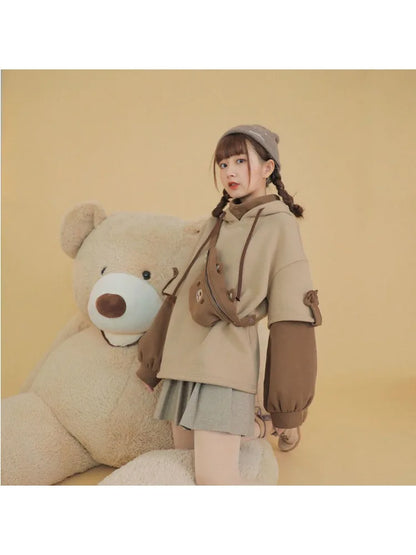 Merry Pretty Harajuku Sweatshirt Bear Anime Hoodie Women Korean Kawaii Long Sleeve Hooded Sweatshirts Sweet Winter Tops With Bag