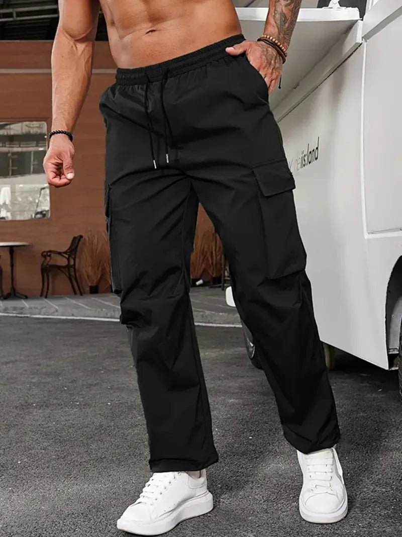 2024 Amazon Summer New Men's Work Pants European and American Independent Station Drawstring Multi Pocket Casual Pants