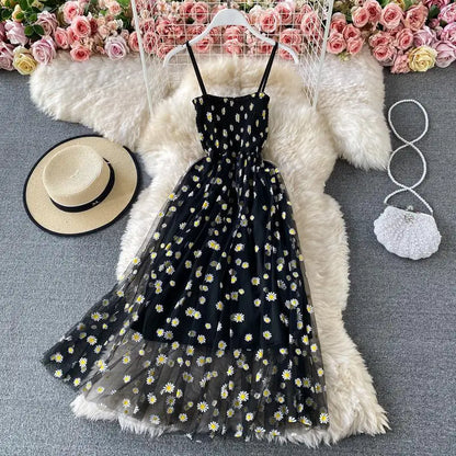 Casual Dresses For Women Cover Ups Floral Sleeveless Spaghetti Strap Backless Mid Long Free Size Sun Black Skin Pink Dress