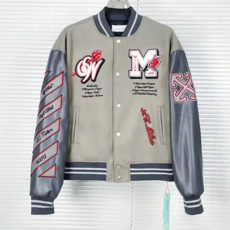 HipHop Multi-letter Embroidery High Quality Baseball Uniform Y2K New American Vintage high Street Men's and Women's Loose coat