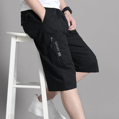 Mens Cargo Shorts Knee Pants Zipper Pocket Summer Cotton Shorts Climbing Jogger Elastic Waist Sports Wear