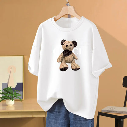 Women Fashion Cartoon Printed O-neck Pullover, Vintage Chic Short Sleeve Top Tee, Summer Loose Casual Pure Cotton Basics T-shirt