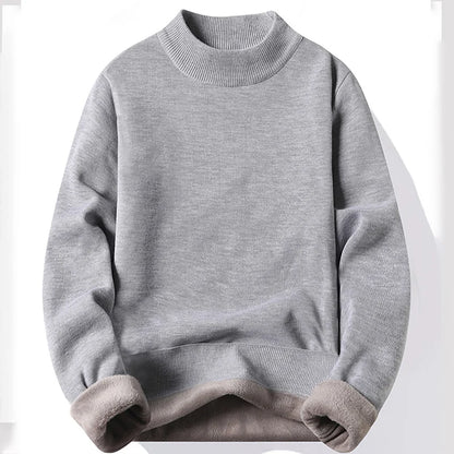 Winter New Men's Knitted Sweater with A Half High Collar Solid Color Plush and Warm Knitted Lining Top  Casual and Versatile Top