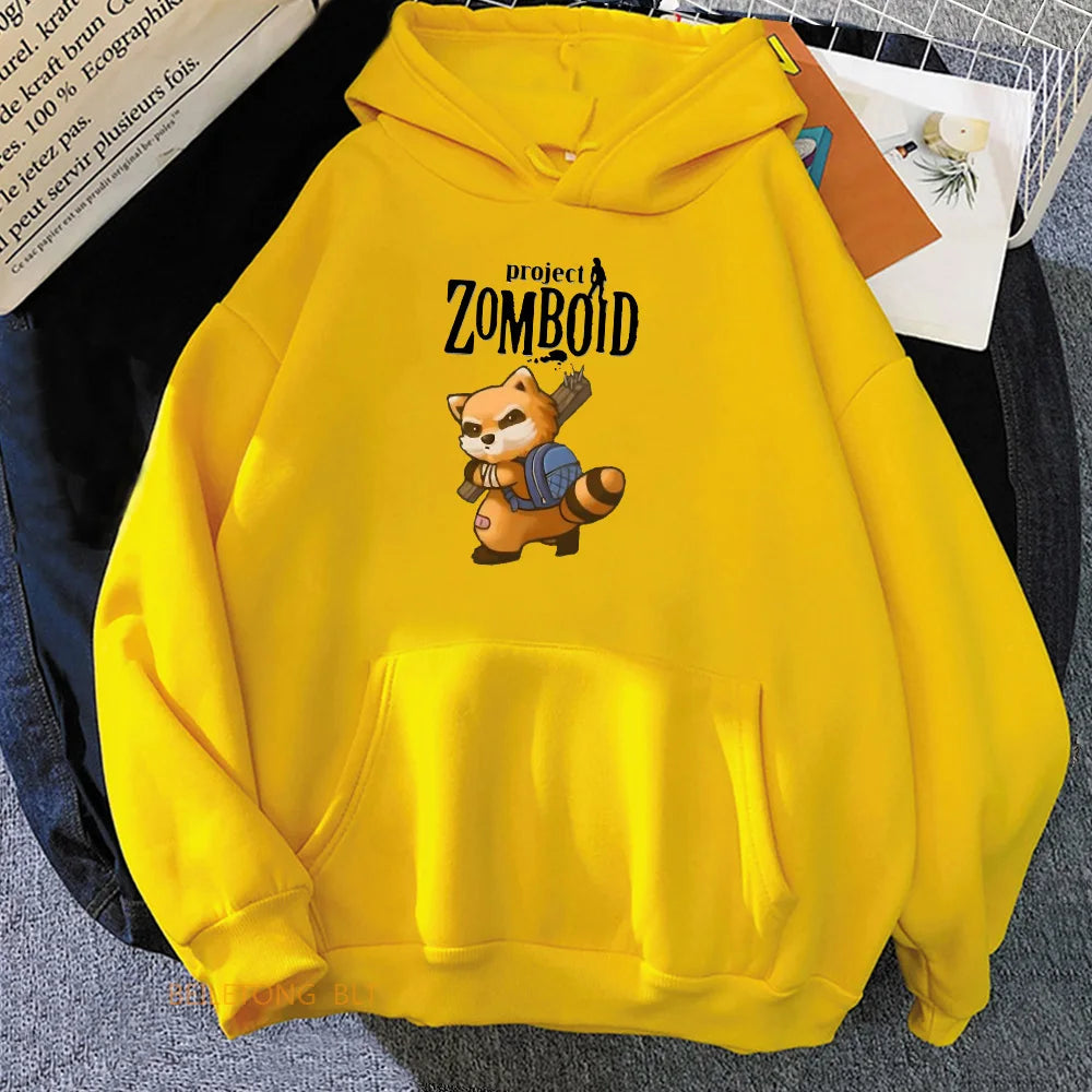 Game Project Zomboid Spiffo Raccoon Hoodies Long Sleeve Women/Men Winter Sweatshirts Kawaii Cartoon Graphic Printing Hoody Cute