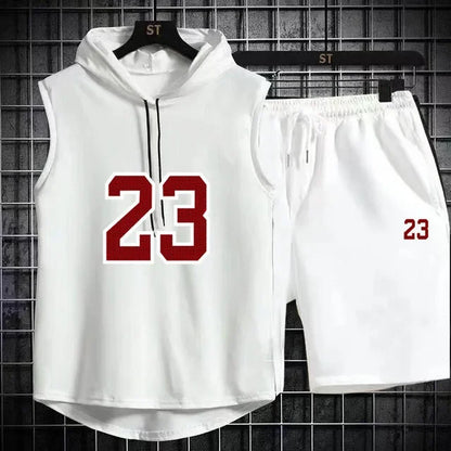 New Summer Men's Two Piece Set CasualT-Shirt and Shorts Set Mens Sports Suit Fashion Short Sleeve Tracksuit Hooded T-shirt