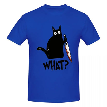 Cat What Murderous Black Cat With Knife Gift Premium 100% Cotton T-shirt Male Fashion T Shirts Men crew Neck Short Sleeve S-6XL