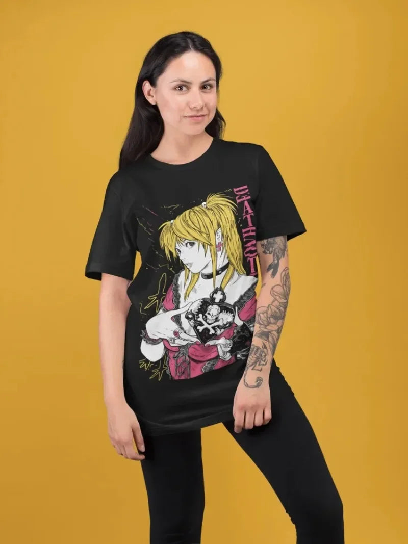 Death Note Misa Amane T- Shirt Manga Anime Black T- Shirt Size Women Clothing Graphic T Shirts Oversized T Shirt Gothic Harajuku