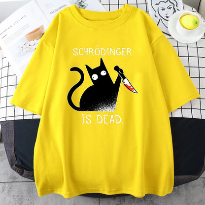 Schrodinger Is Dead Black Cat Fashion Soft T-Shirt Man High Quality T-Shirts Oversized T Shirts Cotton Short Sleeve Street