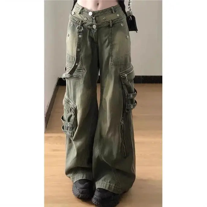 Vintage Cargo Pants for Women Streetwear Harajuku Y2k Jeans 2024 New Bottoms Pantalon Femme Casual Fashion Loose Denim Trousers