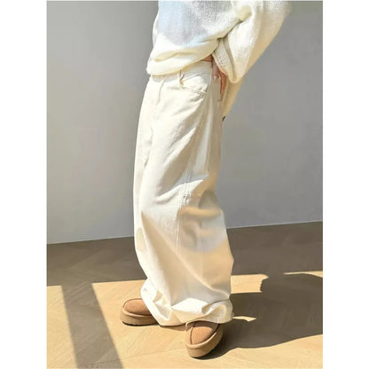 Off white Jeans Women Y2K Hip Hop Vintage High Waisted Jeans Straight Streetwear Casual Loose Large Size Wide Leg Denim Pants