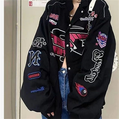 Gothic Japan Hip Hop Hoodie Sweatshirt Oversize Women Spring Autumn Harajuku Punk Hoodies Tops Cool Baseball Uniform Girl