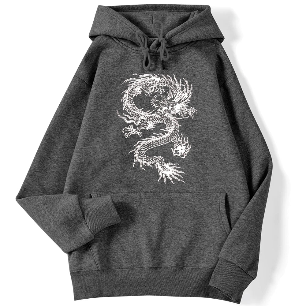 Unisex Women Hoodie White Dragon Tattoo Stickers Funny Print Streetwear Long Sleeve Soft Sweatshirts Comfortable Female Pullover