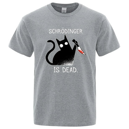 Schrödinger Is A Dead Black Cat Print T-shirt, Oversized Soft Short-sleeved Street Top, Fashionable Cotton, High Quality