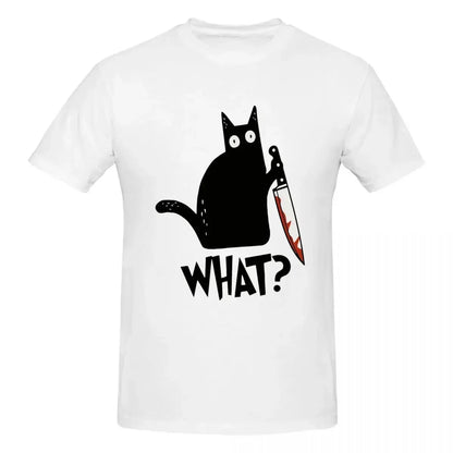 Cat What Murderous Black Cat With Knife Gift Premium 100% Cotton T-shirt Male Fashion T Shirts Men crew Neck Short Sleeve S-6XL