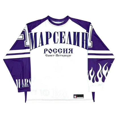 Streetwear Марселин Jersey Y2K Sweatshirt Men Women Long Sleeve T Shirt Hip Hop Letter Baseball Jersey Oversized Long Sleeve Top