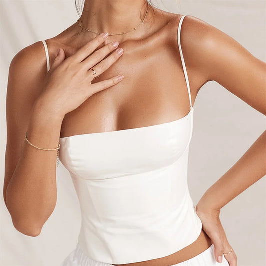 Corset Top Y2K Women Summer Backless Zip Up Bustier Crop Tops Elegant Vintage Skinny Chic Spaghetti Strap Camis Clubwear