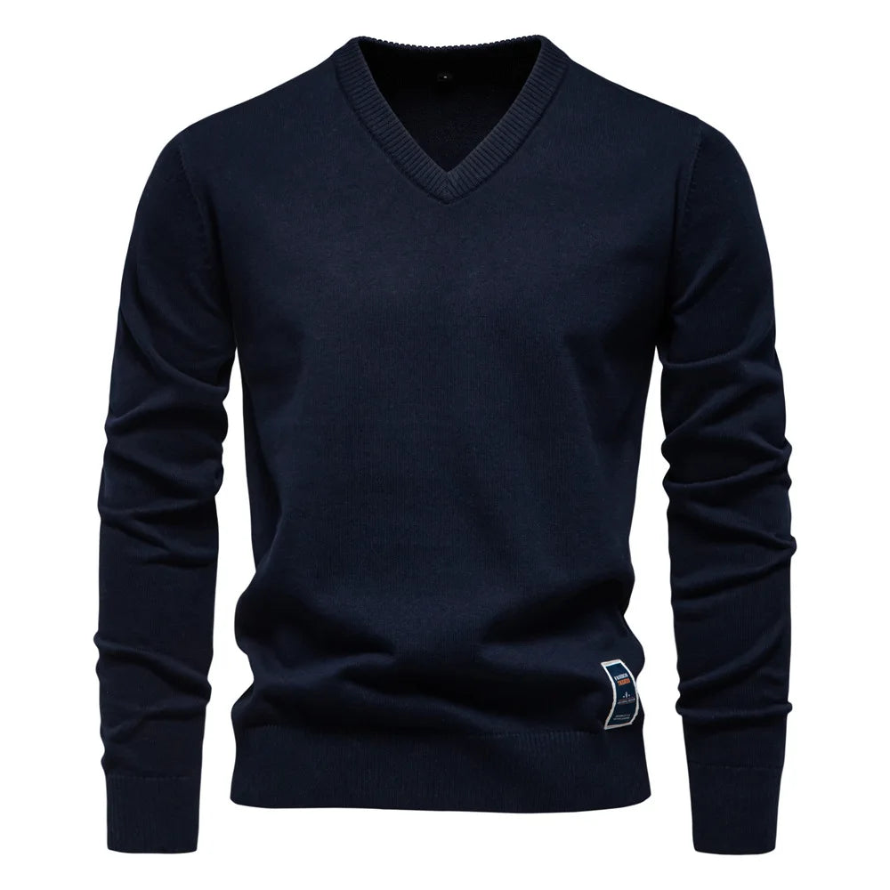 2025 Cotton Sweater Pullover Men's V-neck Solid Color Long Sleeve Men Knitting Clothing Warm Sweaters Men Casual Fashion Tops