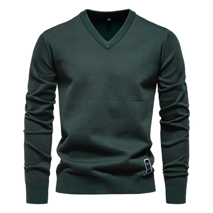 2025 Cotton Sweater Pullover Men's V-neck Solid Color Long Sleeve Men Knitting Clothing Warm Sweaters Men Casual Fashion Tops